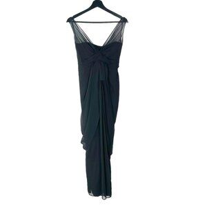Vera Wang White Black Chiffon Column Grecian Full Length Dress 0